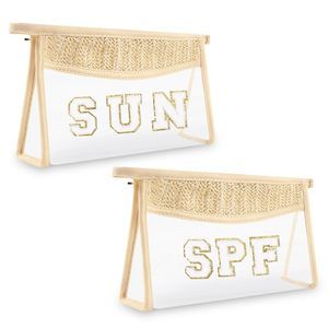 2pcs Boho Patch Spf Bag Clear Letter Sun Bag, Waterproof Zipper Makeup Bag🐣